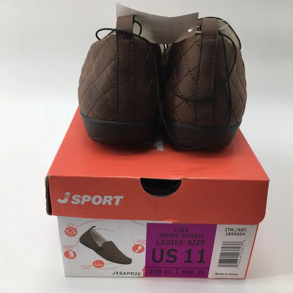 NEW IN BOX J/Sport Lisa Loafers Brown Quilted Comfort Womens 11 Slip On Shoe
